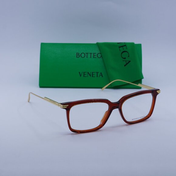 Bottega Veneta BV1009O 004 Square Eyeglasses – Burgundy/Gold 54mm - Picture 1 of 11